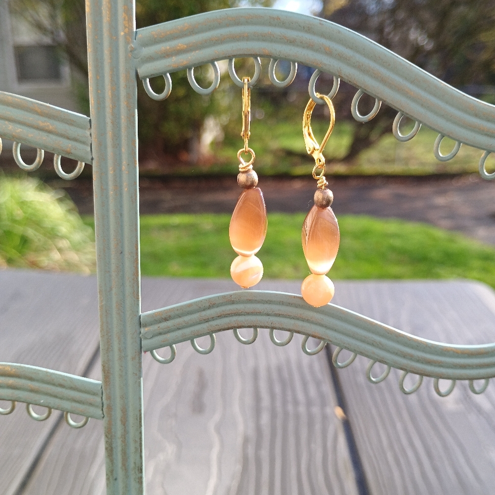 Elegant Brown and Cream Drop Earrings